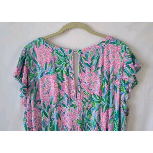 Lilly Pulitzer French Blue Turtely Ravi Short Sleeve Romper Large - Picture 8 of 9